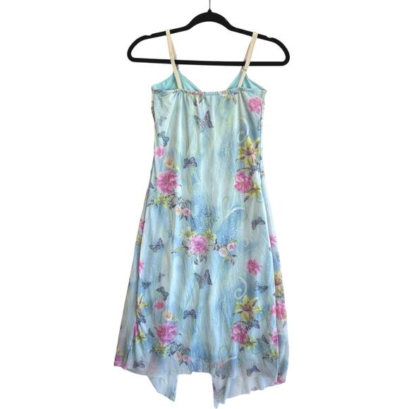 Whimsical Fairy Y2K Sheer Mesh Floral Butterfly Slip Dress Blue Pink 2000s 90s - Picture 2 of 6
